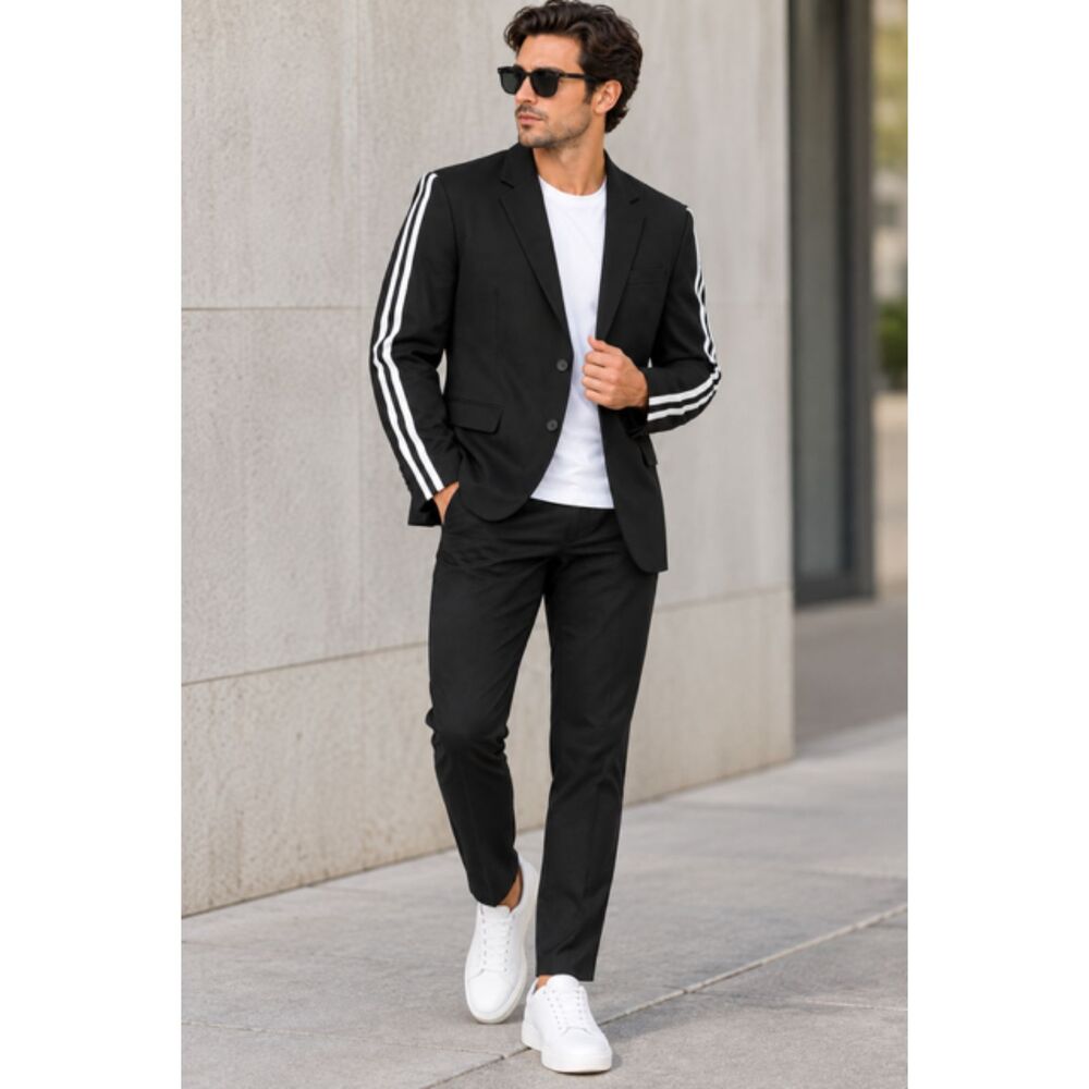 COOFANDY Men’s Black Blazer with White Stripe Sleeves – XL – NWT